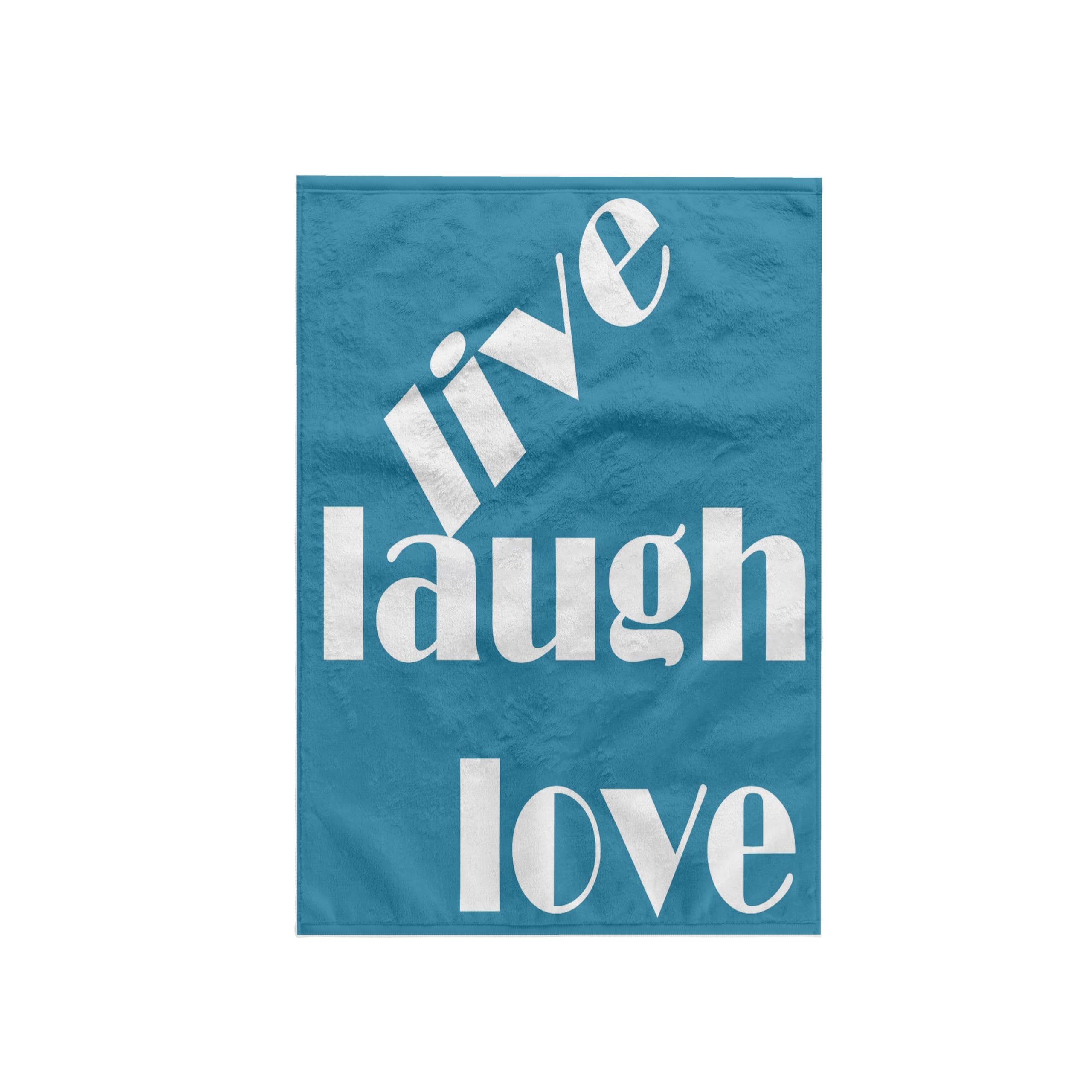 3dRose "Teal and White Live Laugh Love Towel, Polyester/Cotton, White, 15 x 22-Inch