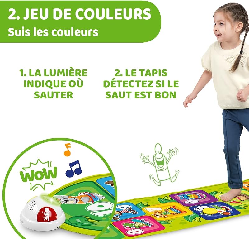 Marelle de la Jungle Tapis de Jeu Musical pour Bébés et Enfants, Jouet Electronique et Interactif avec Sons et Lumières, Jeu de la Marelle, 2 Modes de Jeu, 150 cm - Jouet Enfant de 2 à 5 Ans
