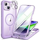 Miracase Glass Series Designed for iPhone 14 Plus Case 6.7 inch, 2023 Upgrade Full-Body Magnetic Clear Case with Built-in 9H Tempered Glass Screen Protector,Compatible with MagSafe,Purple