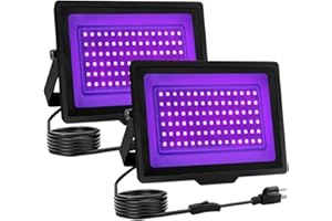 uwiner 2 Pack 60W LED Black Light IP66 Waterproof,Blacklight with Plug+Switch, Flood Light for Glow Party,Halloween Decoration, Body Paint, Fluorescent Poster, Stage Lighting,Neon Glow,5.25Ft Cord