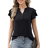 CiCiBird Womens Dressy Button Down Shirt Casual Ruffle Short Sleeve Blouse Business Work V Neck Tops