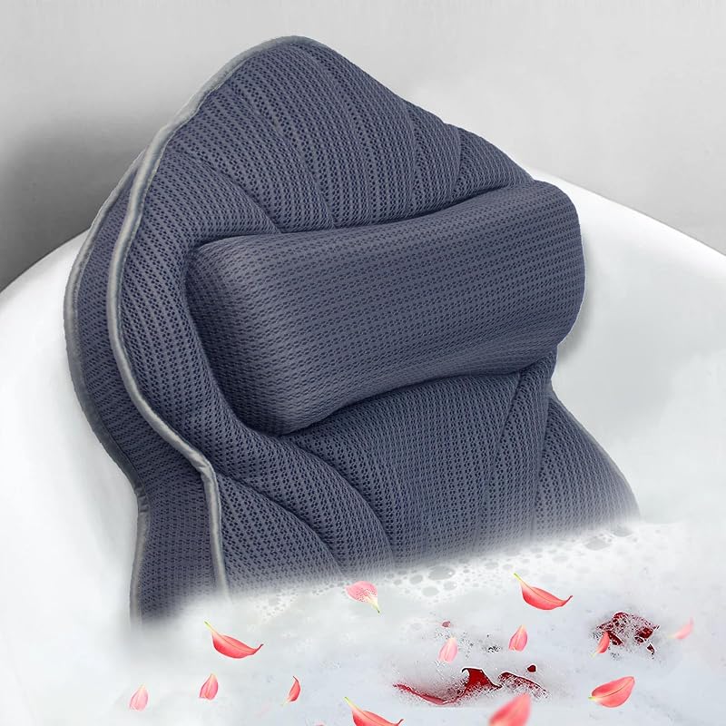 Poemland Extra Large Bath Pillow Grey Neck Back Head Support Bathtub Spa Cushion