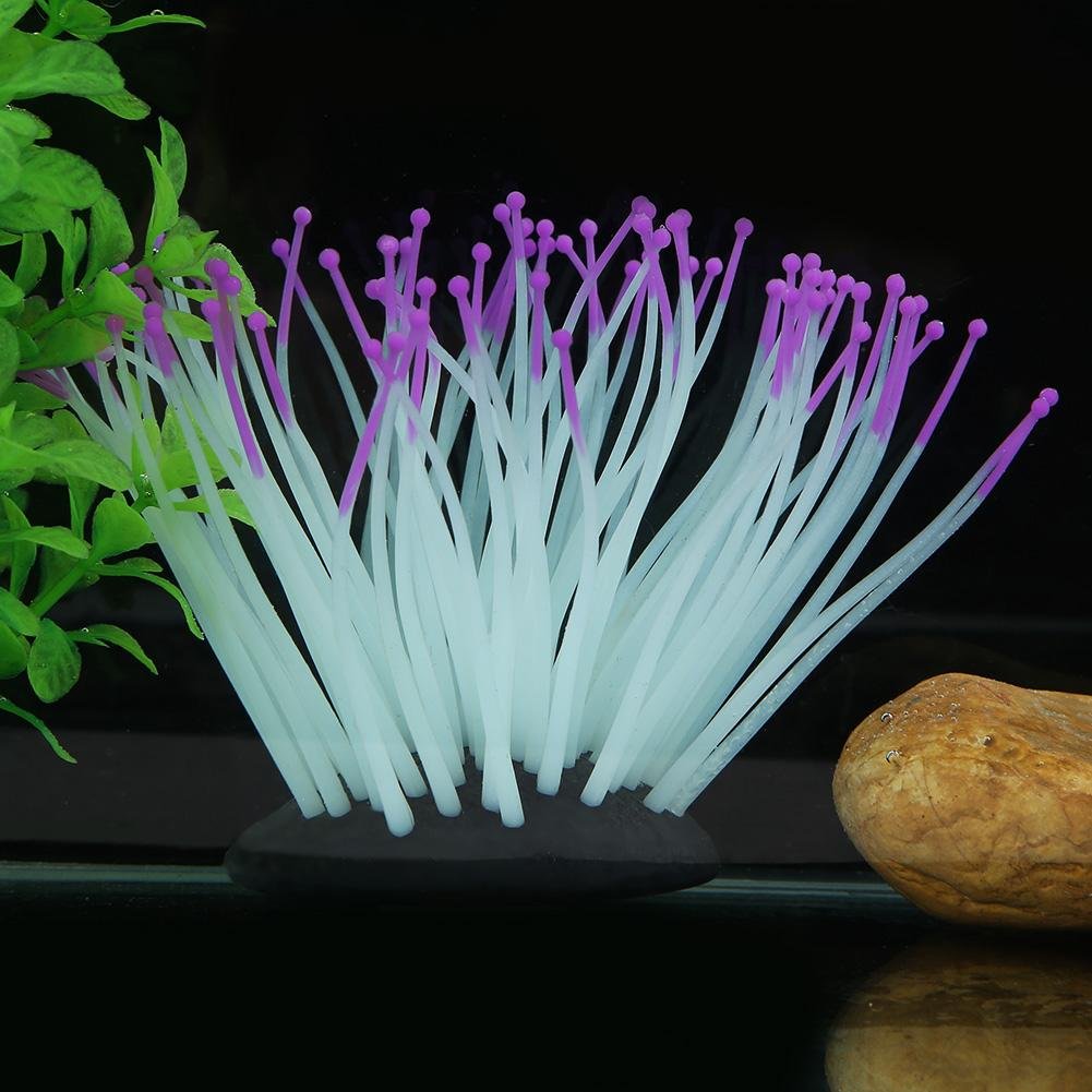YOUTHINK Lifelike Lighting Seaweed Silicone Vivid Artificial Coral Plant Ornament for Aquarium Underwater Fish Tank Garden Night Light Landscape Decoration (Purple)