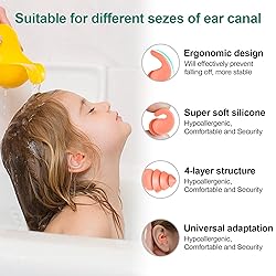Kids Swimming Ear Plugs,3 Pairs Waterproof Reusable