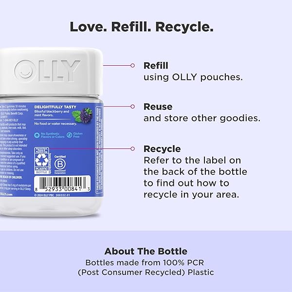OLLY EXTRA STRENGTH SLEEP GUMMY, 5 MG MELATONIN, L-THEANINE, CHAMOMILE, LEMON BALM, SLEEP AID, BLACKBERRY – 50 COUNT