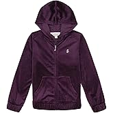 Juicy Couture Girls' Long Sleeve Plush Velour Full Zip Hoodie Sweatshirt with Front Pockets