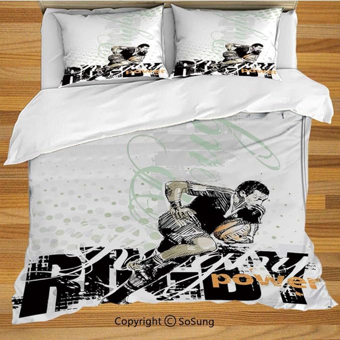 Ensemble de housse de couette Sports Bedding, joueur de rugby dessiné