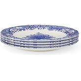 Spode Blue Italian Christmas Tree Plates, Set of 4 | Made in England, Blue and White, Holiday Dinnerware
