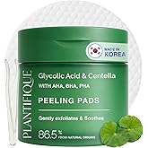 PLANTIFIQUE Korean Glycolic Acid Toner Pads 60 Pcs with Niacinamide, CICA - AHA BHA PHA Face Daily Peel Exfoliating Pads Formula for Gentle Skin Renewal for All Skin Types - Refillable Container
