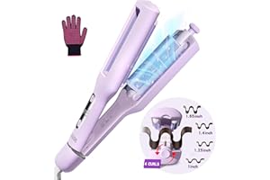 CASAVOK Hair Crimpers and Wavers with Cool Airflow Styling, Beach Waver Curling Iron with 4 Adjustable Curl, Anti-Scald Crimper Hair Tool for Women, 8s Smart Timer, Fast Heating, 100 Million Ions, LCD