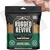 Rugged Revive No Rinse Bathing Wipes Large – Rinse-Free Sponge Bath for Adults, Elderly & Kids – Thick Body Wipes with Aloe for Camping, Hiking, Travel, Backpacking, Outdoor & Off-Grid Use – (25 Pack)