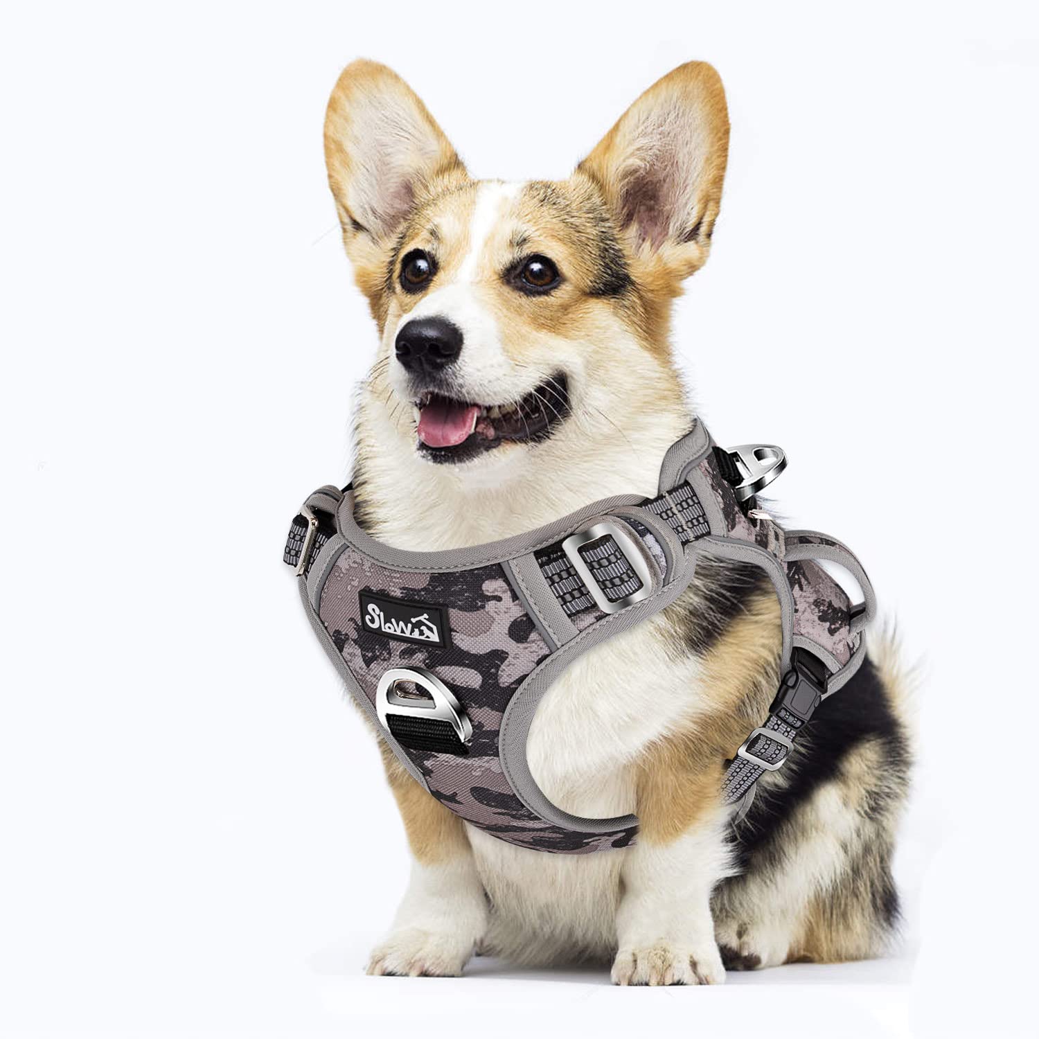 Eyein Dog Harness Medium, Anti Pull Adjustable Heavy Duty Pet Vest with 2 Clips, Easy Control Escape Proof Puppy Harness with Soft Padded Handle Reflective for Outdoor Training Walking, M