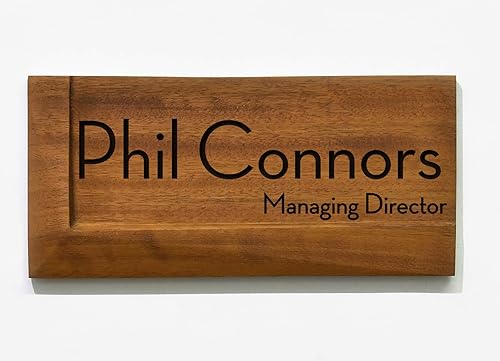 Plaque De Nom De Porte De Bureau Moderne Teck Africain En Bois Massif Avec Nom Grave Au Laser Etiquette De Nom Murale Personnalisee Etiquette De Porte D Entreprise Amazon Fr Handmade