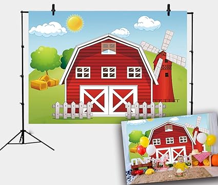 Amazon Com Ruini Cartoon Farm Theme Backdrop Red Farm Windmill