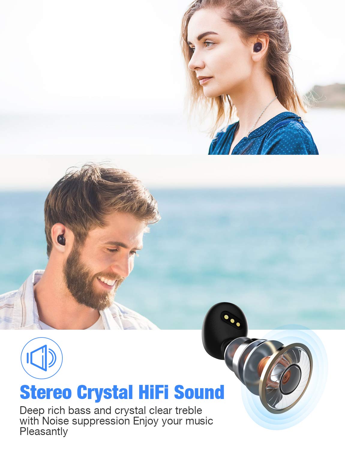 Rademax Wireless Earbuds, True Wireless Bluetooth 5.0 Headphones with 3500mAh Charging Case 140H Playtime IPX7 Waterproof and Stereo Sound Wireless Earphones -Black