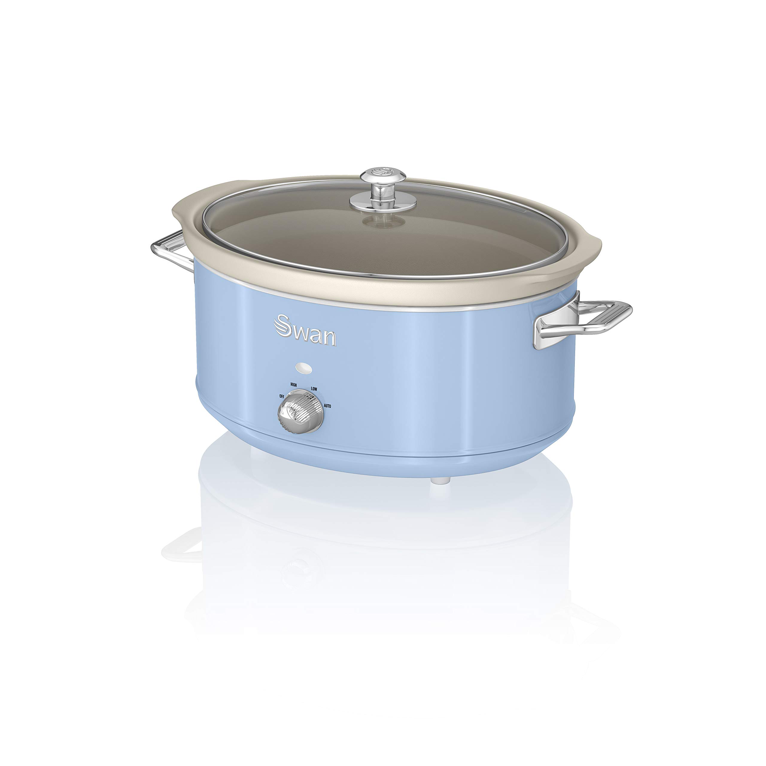Swan SF17031BLN Retro Slow Cooker with 3 Temperature Settings, Keep Warm Function, Removable Dishwasher Safe Pot, Up to 8 Portions, 6.5L, 320W, Retro Blue