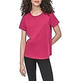DKNY Women's Short Sleeve Crew Neck Silicone Logo T-Shirt