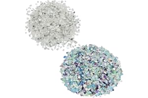 SUNYIK Fluorite/White Moonstone Chips Stone Crushed Healing Crystal Quartz Rocks Reiki Decoration Irregular Shaped, 0.1"-0.5", 0.5lb, Pack of 2