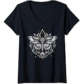 Womens Moth Lepidoptera Heterocera Folkloric Wiccan Nature Goth V-Neck T-Shirt