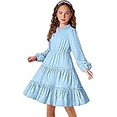 Arshiner Girls Dresses Long Sleeve Swiss Dot V Neck Ruffle Tiered Casual Party Dress