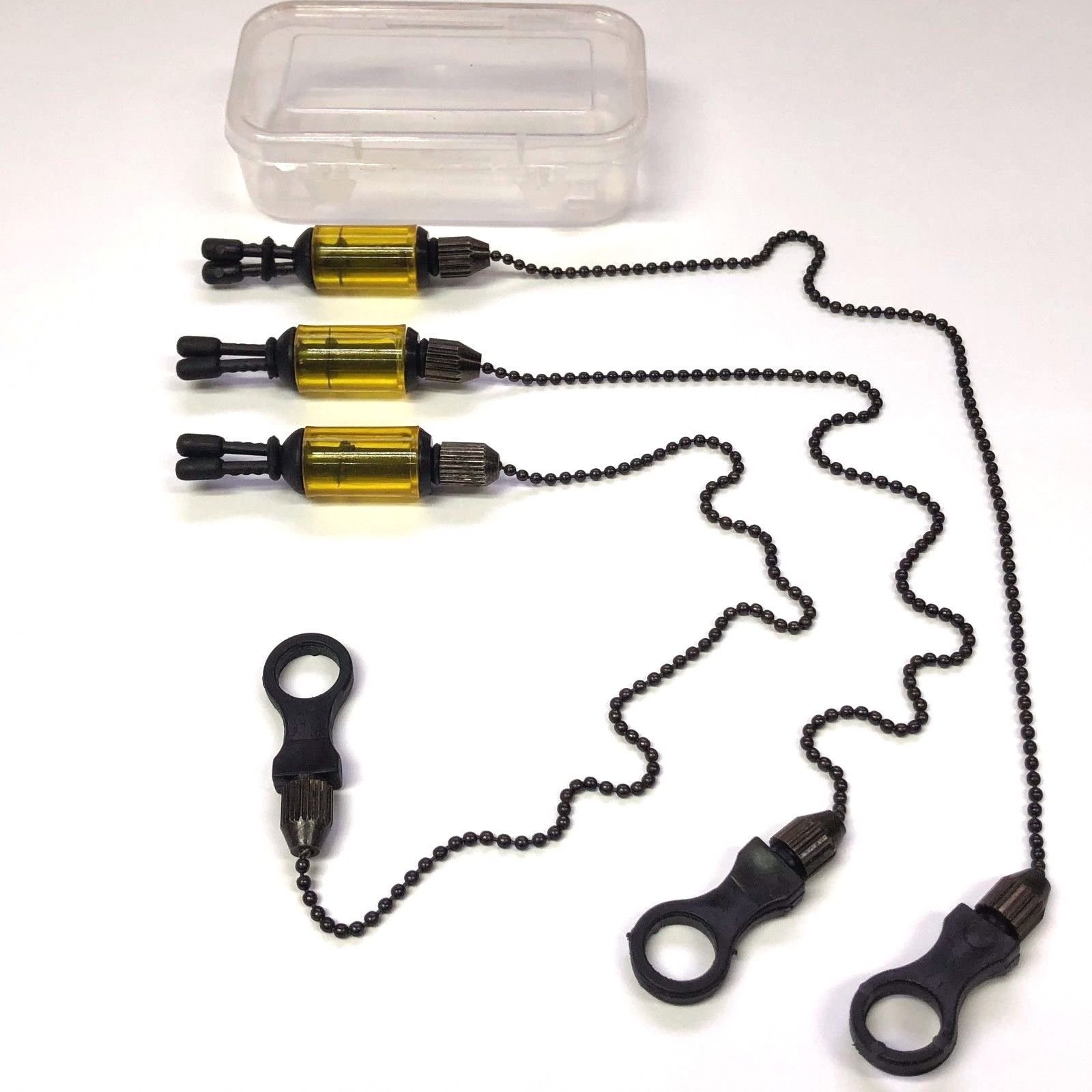 3 x Carp Coarse Fishing Chain Bite Alarm Bobbings Swingers Indicators BOX (Yellow)