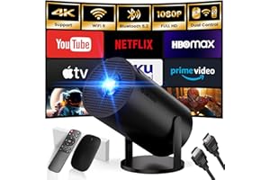 GAIMOO [Built-in App] Mini Projector 1080P FHD 4K Support Projector with Mouse Portable Projector with WiFi and Bluetooth 180° Adjustable Auto Keystone HDMI/TV Stick/USB/PS5/Laptop, with HDMI & Mouse, Black