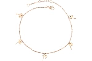 Lauren-Spencer Palm Tree Anklets for Women Silver Gold Plated Beach Ankle Bracelets Palm Tree Charm Anklet Adjustable Boho Summer Foot Jewelry for Women Teen Girls Beach Jewelry