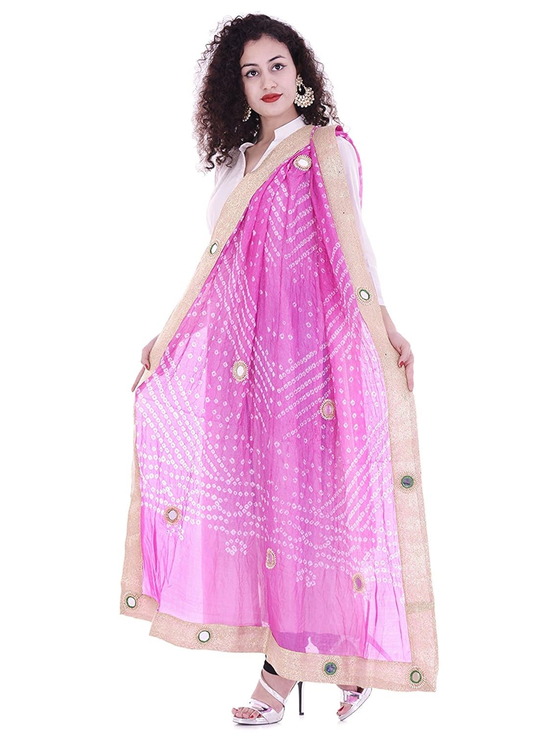 art silk bandhani dupatta mirror work