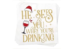 Funny Christmas Cocktail Napkins, 50 Pack Beverage Paper Napkins, He Sees You When You're Drinking Napkins, Novelty Christmas