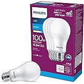 Philips LED High Lumen A19 Bulb, Non-Dimmable, 1500 Lumen, Daylight (5000K), 13.5W=100W, E26 Base, 4-Pack