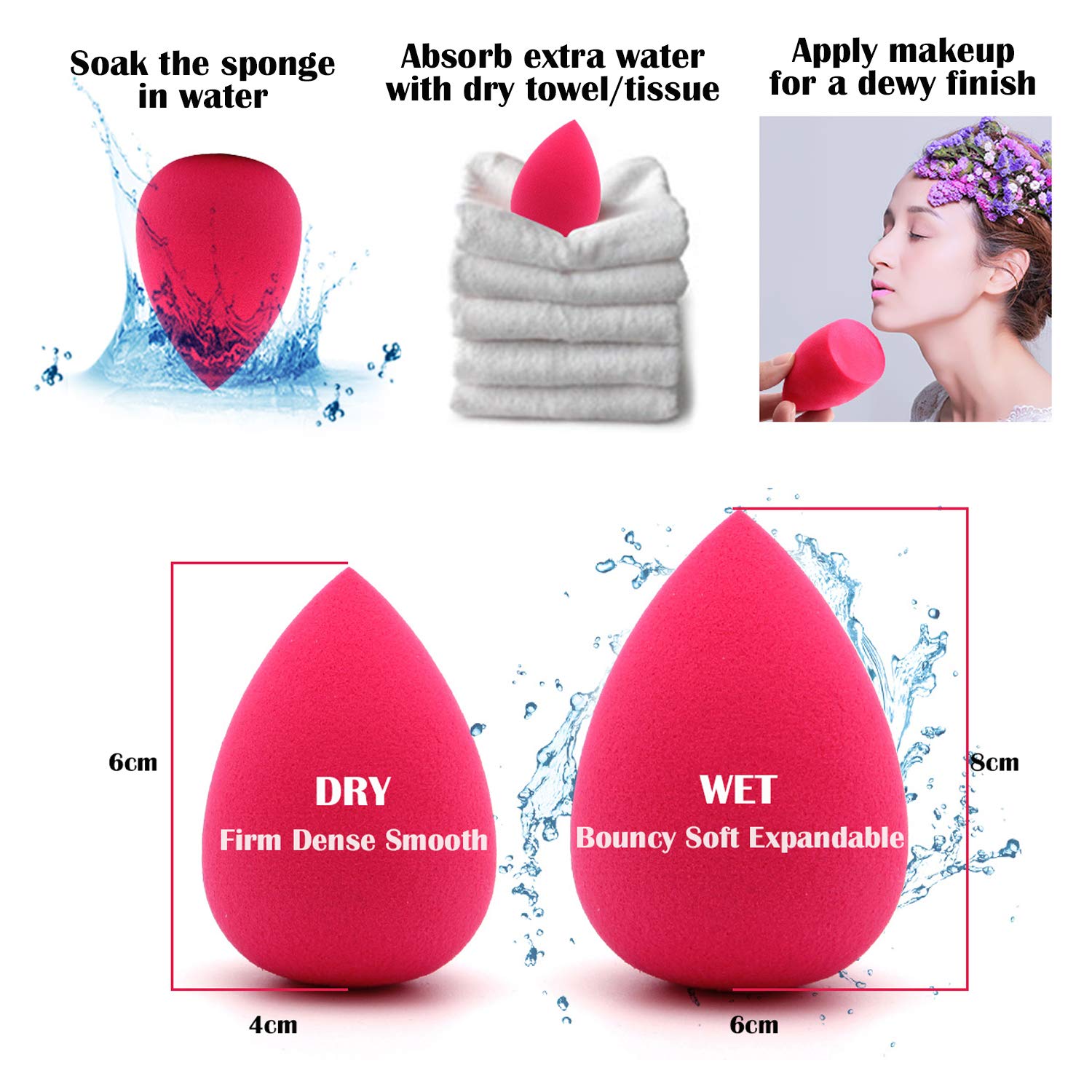 Classic 6 Beauty Makeup Sponge Blender Large Egg-Shape & Olive-Cut + 1 Brush Set, Soft Latex-Free Sensitive Skin Friendly, Wet+Dry Use Multifunctional Liquid+Powder+Cream Cosmetic Applicator Puff Pack