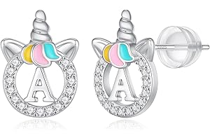 BRIJEWLIC Unicorn Earrings for Girls Kids, Sterling Silver Post Earrings Unicorn Earrings for Girls Hypoallergenic Initial Earrings for Girls Kids Toddler Little Girls Gifts Christmas Gifts for Teen Girls