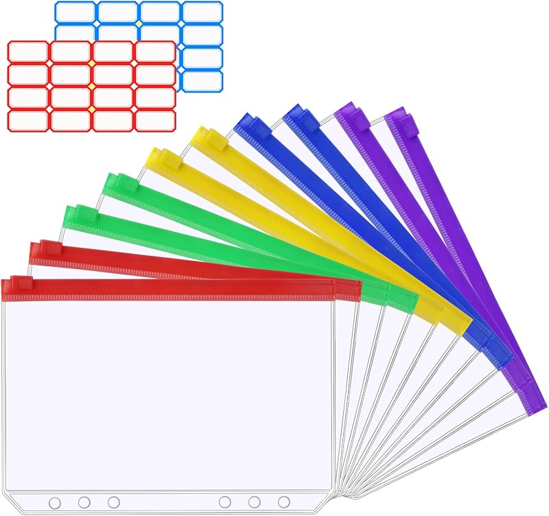 Vicloon A5 Zipper Binder Pockets 10Pcs PVC 6-Hole Transparent Binders
