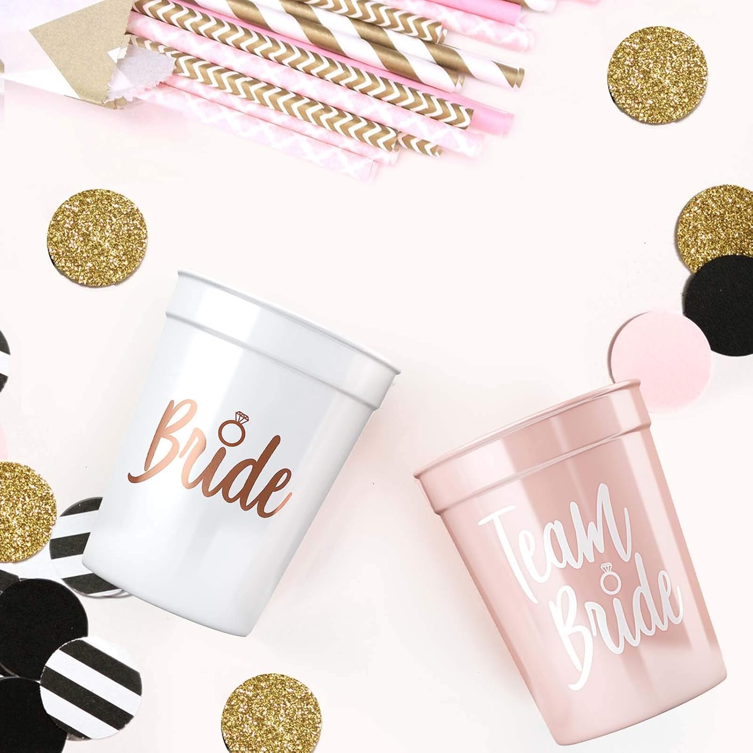 Bride & Team Bride Bachelorette Party Cups (11 Pack) - Bridal Shower Decorations & Party Supplies for The Bride Tribe - Rose Gold & White Eco-Friendly Drinking Cups for Wedding Showers (16 oz): Health & Personal Care