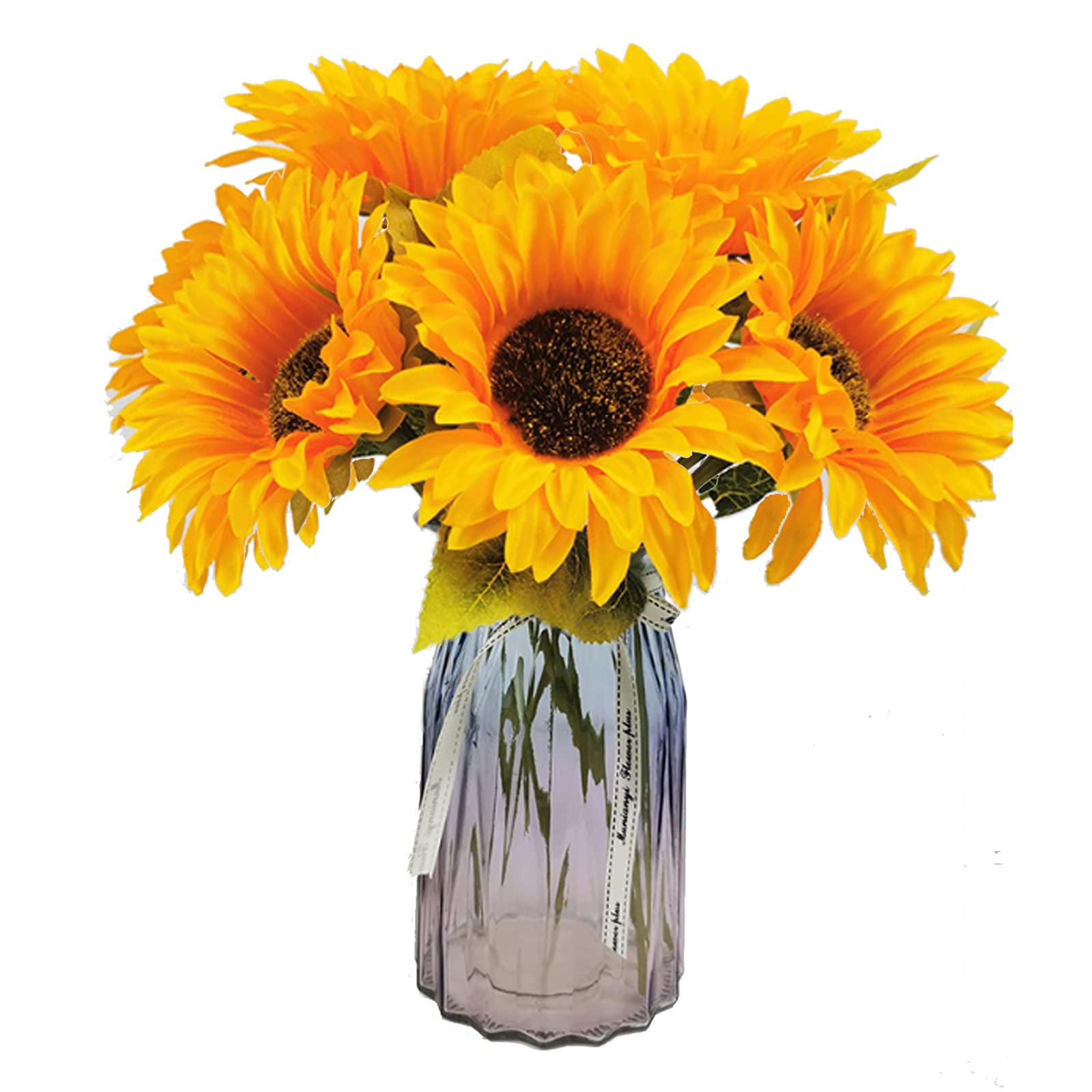 6 Bunches Artificial Sunflower Bouquet, Fake Silk Sunflower Flowers, Realistic Plants for Wedding Party Anniversary Home Office Table Centerpiece Décor(short)