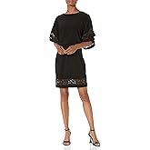 Jessica Howard Womens Lace Trim Knit Mini Dress – Boat Neck Elbow Sleeve Desk to Dinner