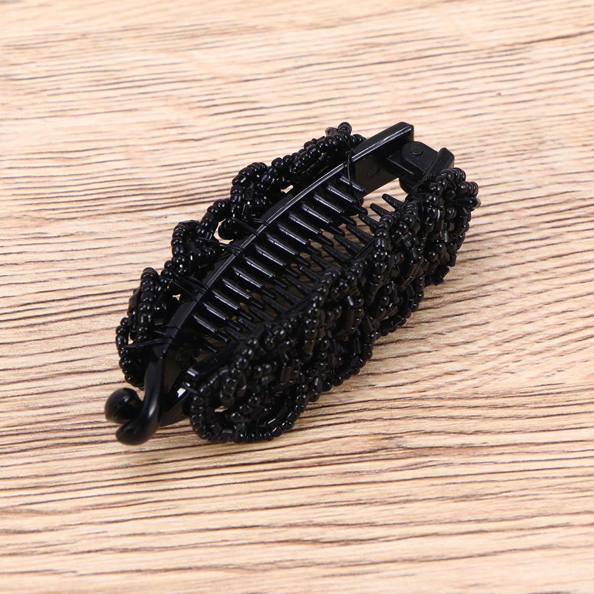 Lurrose Bead Banana Hair Clip Women Retro Fine Teeth Ponytail Holder Non-Slip Ponytail Hair Barrettes for Women Girls - Image 4