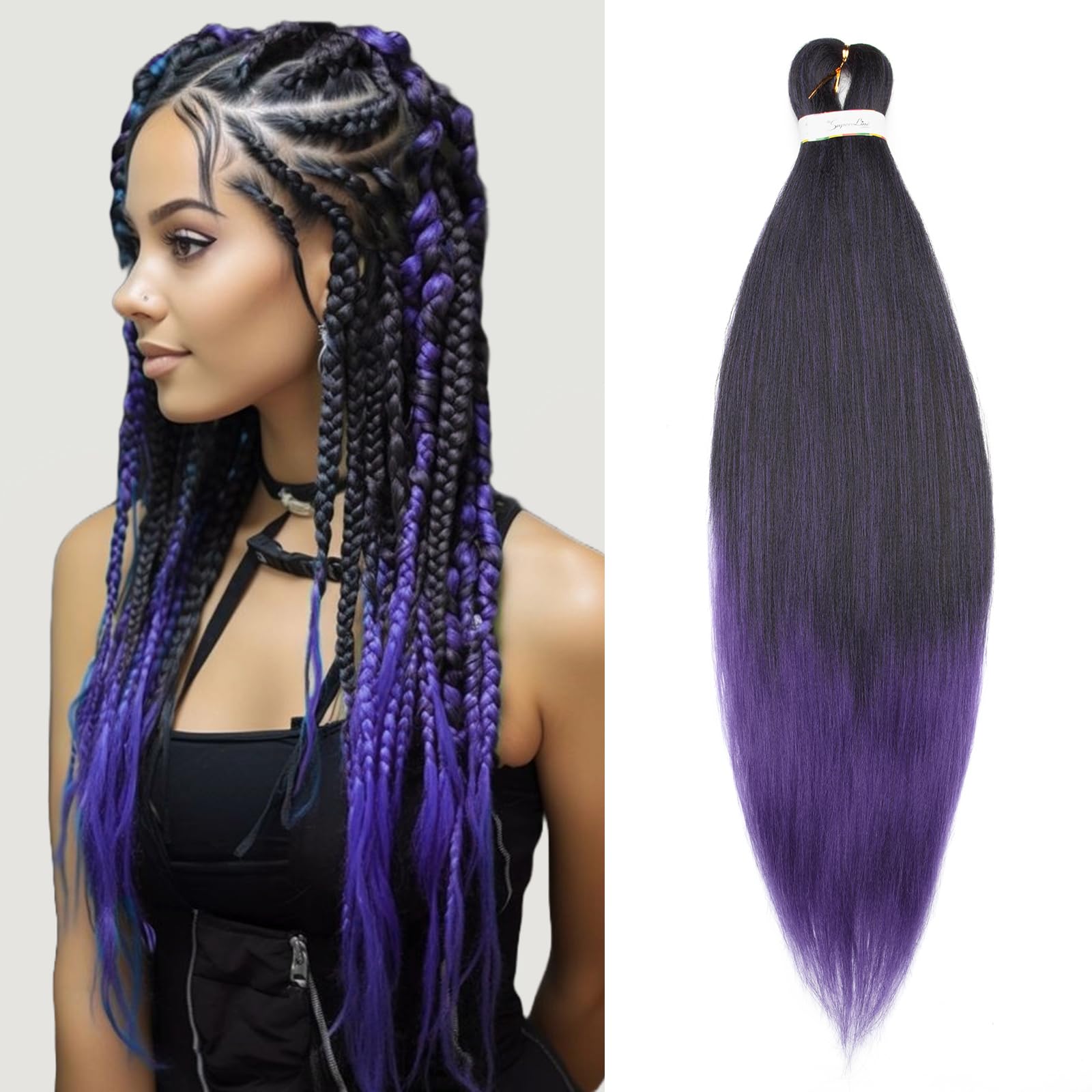 Silk-co Easy to Braid Pre Stretched Braiding Hair Professional Easy Braiding Yaki Synthetic Hair Extensions [26 inches 90g] Black&Purple — image 1