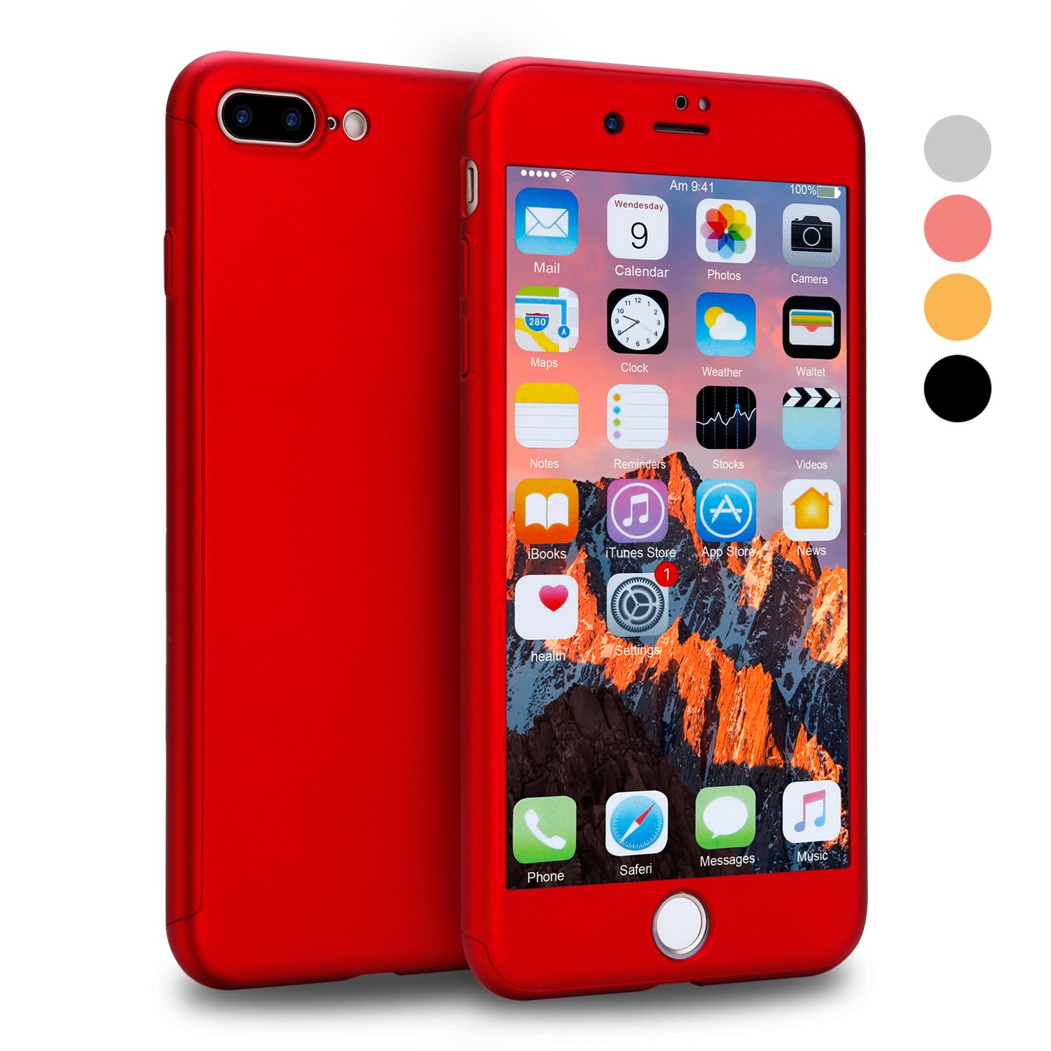 iPhone 7 Plus Case, VANSIN 360 Full Body Protection Hard Slim Case Coated Non Slip Matte Surface with Tempered Glass Screen Protector for Apple iPhone 7 Plus Only (5.5-inch) - (Red)