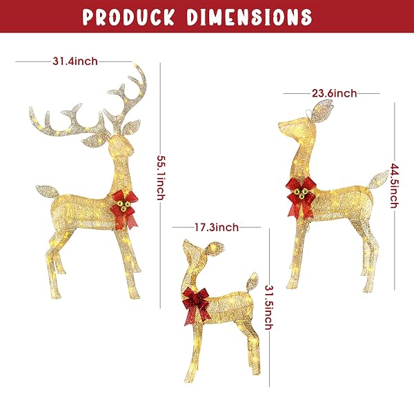 5FT LIGHT UP CHRISTMAS REINDEER OUTDOOR DECOR, 3PCS LARGE HANDMADE CHRISTMAS DEER DECORATIONS WITH 240 LED FOR YARD DISPLAY HOME DECOR, SAFE MATERIAL METAL GROUND STAKES, PLUG AND PLAY