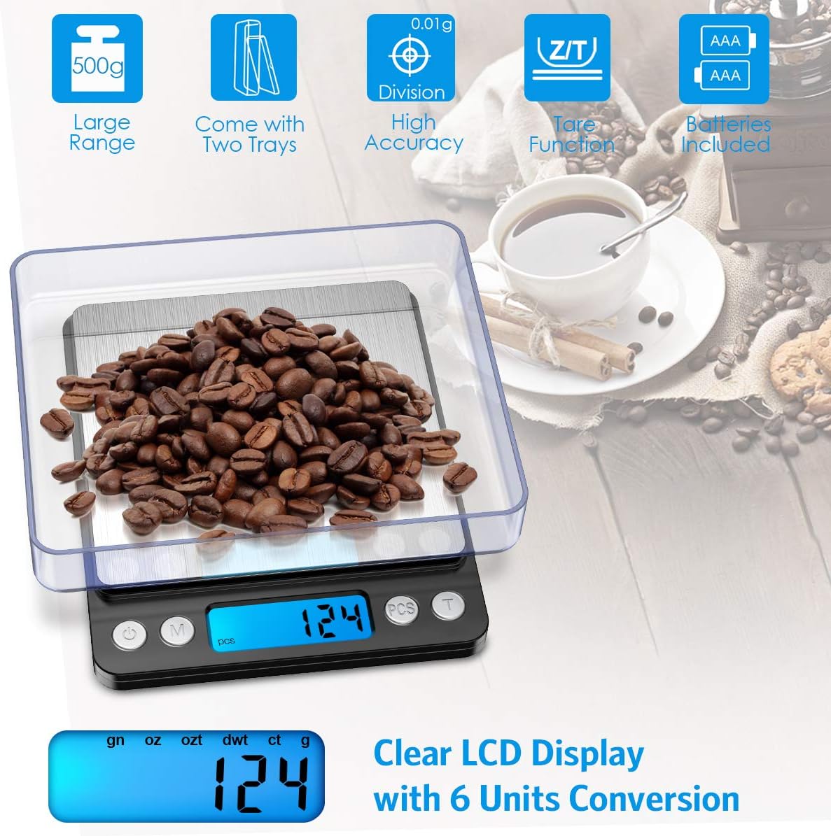 Criacr Digital Pocket Scales, 500g High-Precision Jewelry Scales, Stainless Steel Kitchen Scales with Two Trays - Image 5