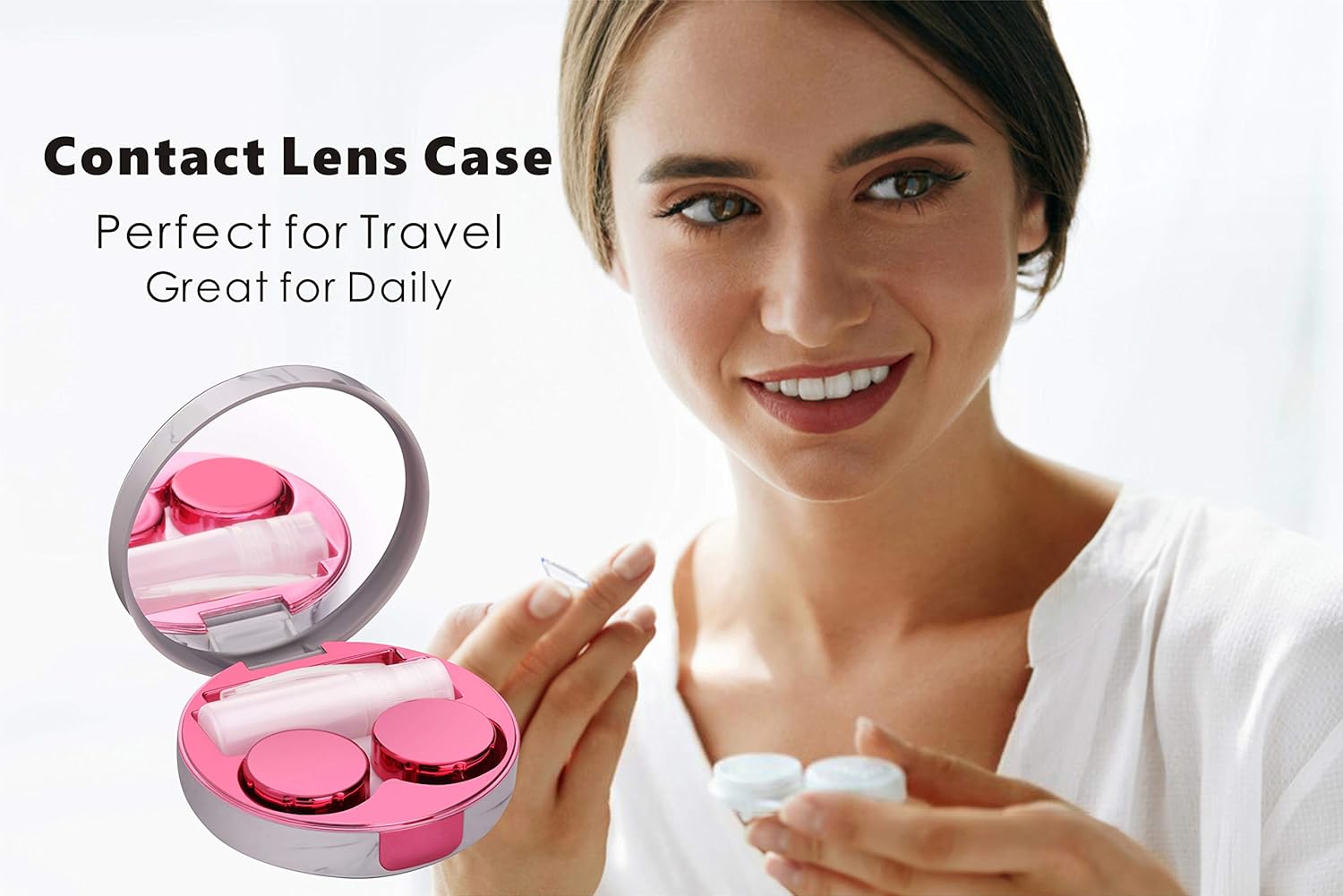 TreaHome 2 Pack Contact Lens Case, Leak-Proof Contact Case Travel with Cleaner Washer Holder Tweezers, Remover Tool Solution Bottle for Outdoor Daily Use (Rose Red): Health & Personal Care