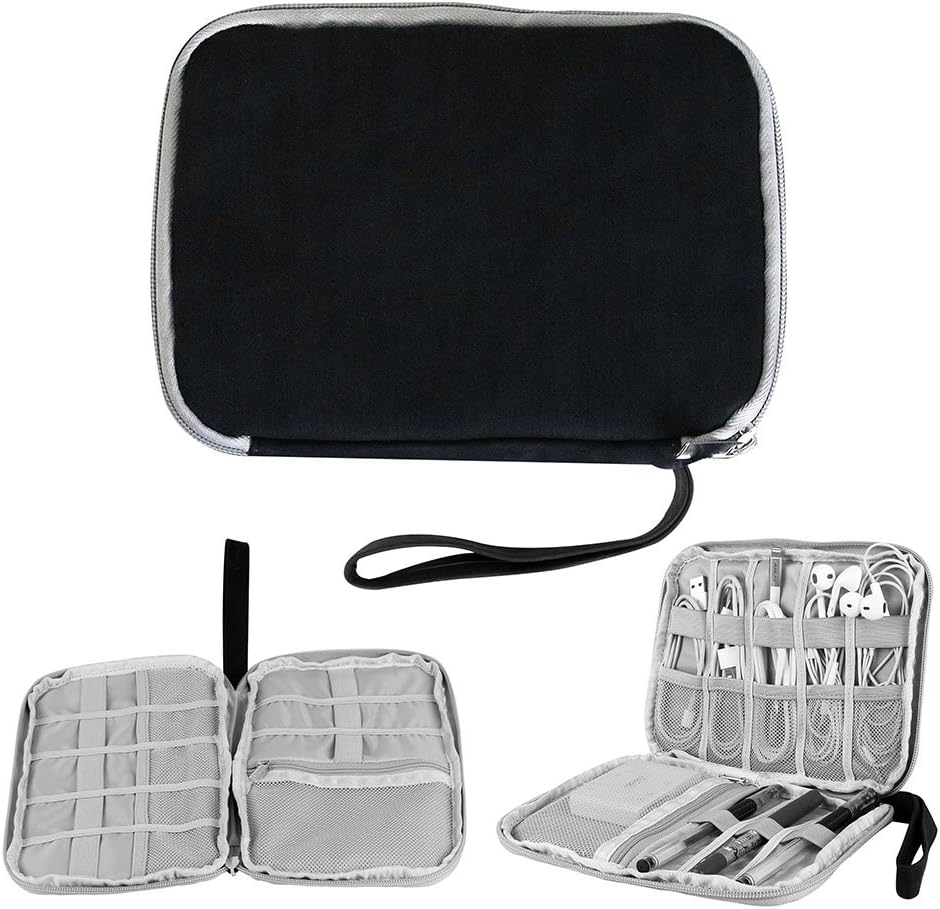 Cable Organiser Bag Travel, GOGOLO Portable Small Electronics Accessories PU Case Organizer Also Can be Handbag for Hard/Flash Drives, Power Bank, Cables, USB Charger, Black