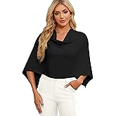 PULI Women Capri Poncho Sweater Petite Cropped Versatile Shawl Slender Frame Fit Soft Knit Wraps Cowl Neck Short Tops