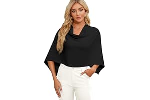 PULI Women Capri Poncho Sweater Slimming Fit Cropped Versatile Shawl Soft Knit Wraps Cowl Neck Short Tops