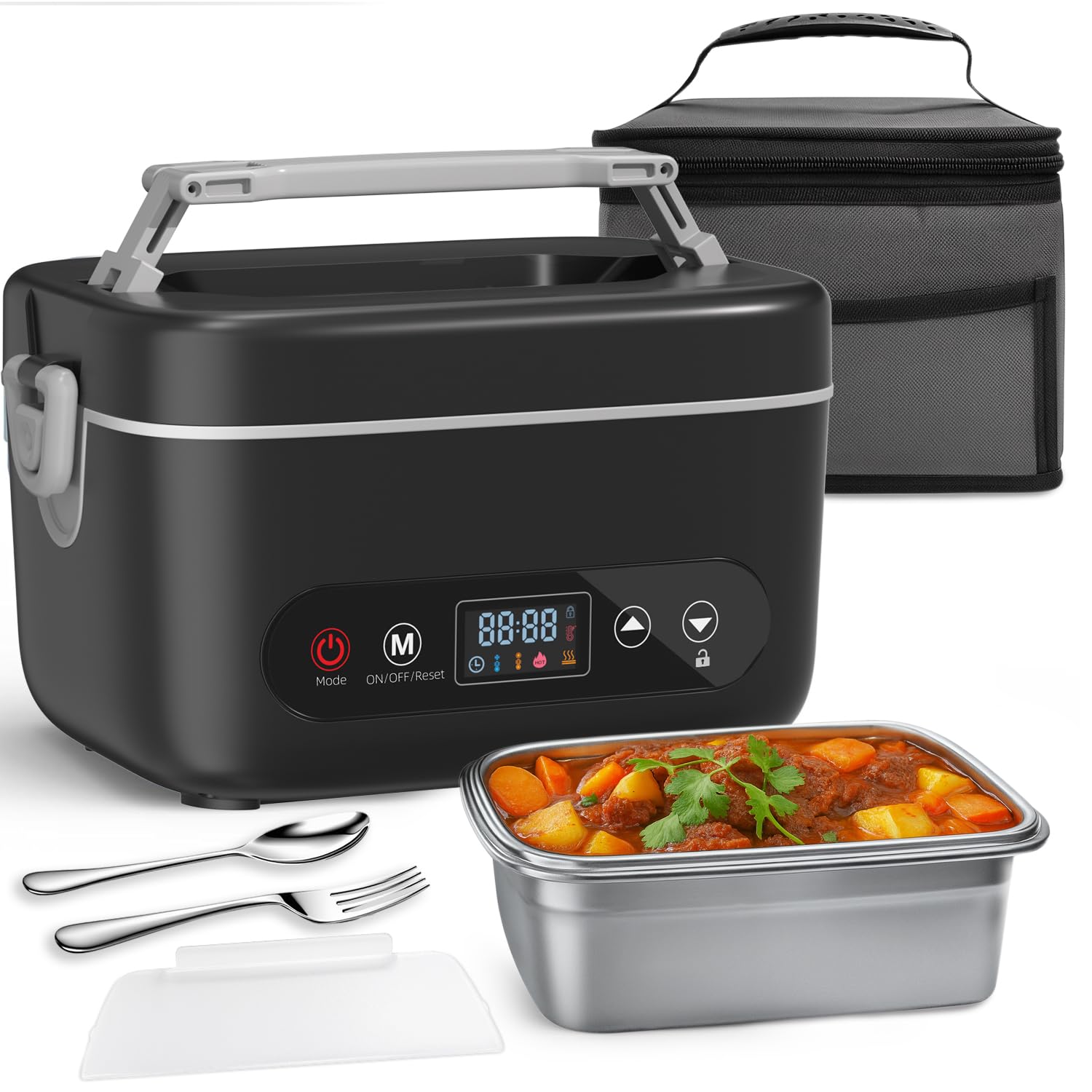 Photo 1 of *MINOR DAMAGE - USED*
Swiitaey Cordless Rechargeable Lunch Box 5.1 Cups, 24,000mAh Electric Heated Lunch Box for Adults, Men, Portable Food Warmer Self Heating Lunches Boxs with Insulated Bag, Cutlery, Removable Divider