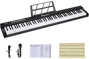 Asmuse 88 Key Keyboard Piano, Portable Piano Keyboard with Microphone, Music Stand, Piano Note Stickers, Built-In Speakers and Teaching Modes, Electric Piano for Beginners Adults