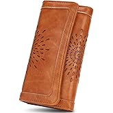 APHISON Womens Wallets RFID Blocking Leather Clutch Long Wallet for Women Card Holder Phone Organizer Ladies Travel Purse Hollow Out Sunflower Design Gift