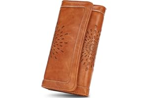 APHISON Womens Wallets RFID Blocking Leather Clutch Long Wallet for Women Card Holder Phone Organizer Ladies Travel Purse Hollow Out Sunflower Design Gift