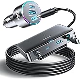 JOYROOM [6 Ports & 204W] Lyft Driver Accessories for Car, 60.8In Car USB Charger Multi Port, Uber Accessories for Car, Road Trip Essentials for All Phones | iPhone | Samsung | Uber Taxi Lyft